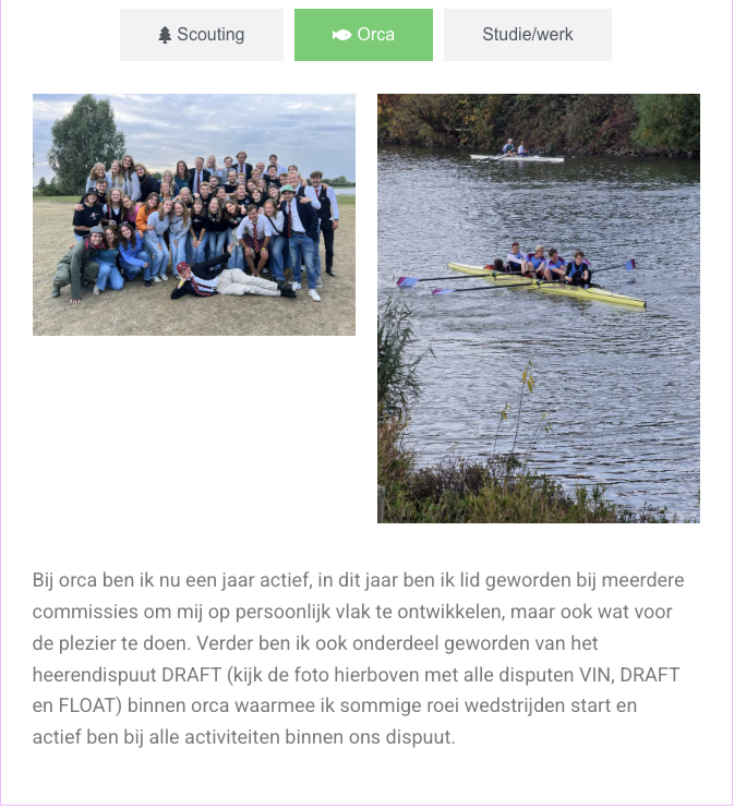 “Leden van studentenroeivereniging Orca tijdens gezamenlijke activiteit en studentenleven” “Roeiteam van studentenroeivereniging Orca in actie tijdens training op het water”